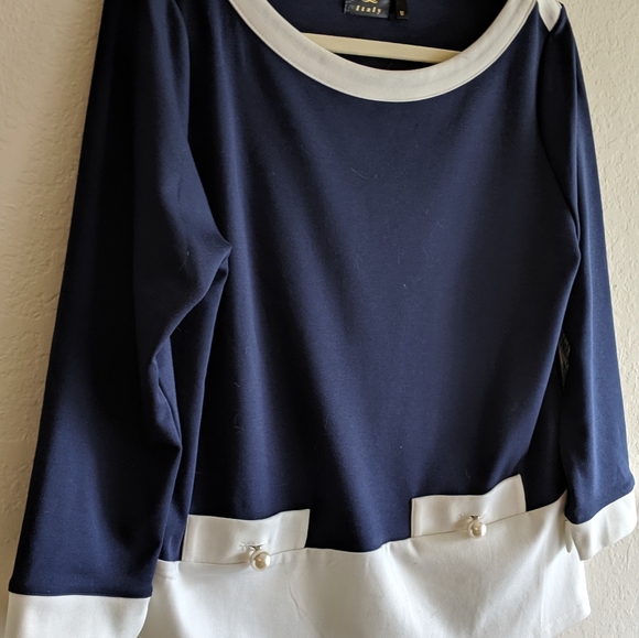 Vecceli Italy Women's Dark Blue & White Top - Picture 2 of 8